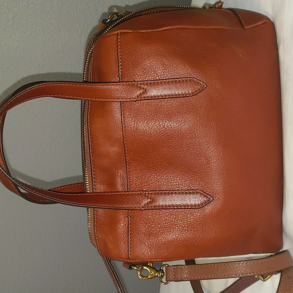 Fossil Sydney Satchel Crossbody Bag Tote Brown Gem